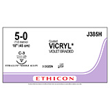 ETHICON Suture, Coated VICRYL, Reverse Cutting, C-3, 18", Size 5-0. MFID: J385H (USA ONLY)