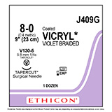 ETHICON Suture, Coated VICRYL, TAPERCUT, V130-5, 9", Size 8-0. MFID: J409G (USA ONLY)