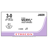 ETHICON Suture, Coated VICRYL, Reverse Cutting, X-1, 27", Size 3-0. MFID: J460H (USA ONLY)