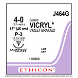 ETHICON Suture, Coated VICRYL, Precision Point - Reverse Cutting, P-3, 18", Size 4-0. MFID: J464G (USA ONLY)