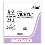 ETHICON Suture, Coated VICRYL, Precision Point - Reverse Cutting, PS-3, 18", Size 5-0. MFID: J500G (USA ONLY)