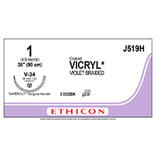 ETHICON Suture, Coated VICRYL, TAPERCUT, V-34, 36", Size 1. MFID: J519H