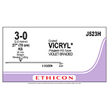 ETHICON Suture, Coated VICRYL, Straight Cutting Needles, KS, 27", Size 3-0. MFID: J523H (USA ONLY)