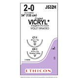 ETHICON Suture, Coated VICRYL, Taper Point - Reverse Cutting, CT-1 / CP-1, 54", Size 2-0. MFID: J532H (USA ONLY)