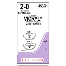 ETHICON Suture, Coated VICRYL, Taper Point - Reverse Cutting, CT-1 / CP-1, 54", Size 2-0. MFID: J532H