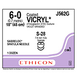 ETHICON Suture, Coated VICRYL, SABRELOC - Conventional Spatula, S-28 / S-28, 18", Size 6-0. MFID: J562G (USA ONLY)