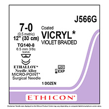ETHICON Suture, Coated VICRYL, MICROPOINT - Spatula, TG140-8 / TG140-8, 12", Size 7-0. MFID: J566G