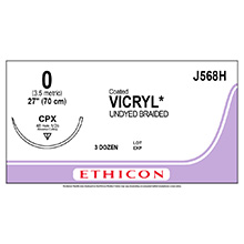 ETHICON Suture, Coated VICRYL, Reverse Cutting, CPX, 27", Size 0. MFID: J568H