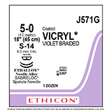 ETHICON Suture, Coated VICRYL, SABRELOC - Spatula, S-14 / S-14, 18", Size 5-0. MFID: J571G (USA ONLY)