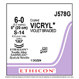 ETHICON Suture, Coated VICRYL, SABRELOC - Spatula, S-24 / S-24, 8", Size 6-0. MFID: J578G (USA ONLY)