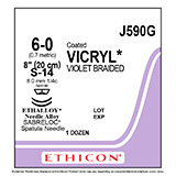 ETHICON Suture, Coated VICRYL, SABRELOC - Spatula, S-14 / S-14, 8", Size 6-0. MFID: J590G (USA ONLY)