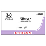ETHICON Suture, Coated VICRYL, Standard & Short Length Sutures, 54", Size 3-0. MFID: J614H (USA ONLY)