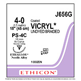 ETHICON Suture, Coated VICRYL, Precision Point - Reverse Cutting, PS-4C, 18", Size 4-0. MFID: J656G (USA ONLY)