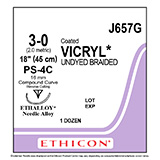 ETHICON Suture, Coated VICRYL, Precision Point - Reverse Cutting, PS-4C, 18", Size 3-0. MFID: J657G (USA ONLY)