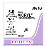 ETHICON Suture, Coated VICRYL, SABRELOC - Spatula, S-14 / S-14, 18", Size 5-0. MFID: J671G (USA ONLY)
