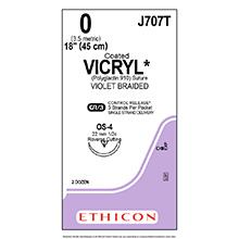 ETHICON Suture, Coated VICRYL, Reverse Cutting, OS-4, 3-18", Size 0, 2 dozens. MFID: J707T