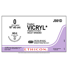 ETHICON Suture, Coated VICRYL, Taper Point, MO-5, 8-18", Size 0. MFID: J801D