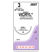 ETHICON Suture, Coated VICRYL, Conventional Cutting - Sternum, CCS-1, 27", Size 3, 2 dozens. MFID: J808T