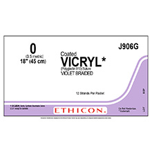 ETHICON Suture, Coated VICRYL, SUTUPAK Pre-Cut Sutures, 12-18", Size 0. MFID: J906G