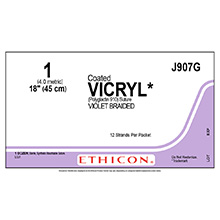 ETHICON Suture, Coated VICRYL, SUTUPAK Pre-Cut Sutures, 12-18", Size 1. MFID: J907G
