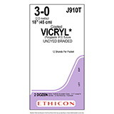 ETHICON Suture, Coated VICRYL, SUTUPAK Pre-Cut Sutures, 12-18", Size 3-0, 2 dozens. MFID: J910T (USA ONLY)