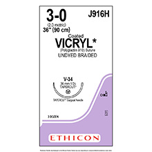 ETHICON Suture, Coated VICRYL, TAPERCUT, V-34, 36", Size 3-0. MFID: J916H