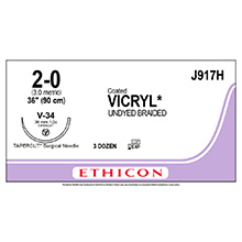 ETHICON Suture, Coated VICRYL, TAPERCUT, V-34, 36", Size 2-0. MFID: J917H