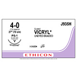 ETHICON Suture, Coated VICRYL Plus, Precision Point Reverse Cutting, Size 4-0, 27", Undyed Braided, Needle PS-1. MFID: J935H (USA ONLY)