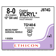 ETHICON Suture, Coated VICRYL, MICROPOINT - Spatula, TG140-6 / TG140-6, 12", Size 8-0. MFID: J974G