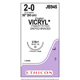 ETHICON Suture, Coated VICRYL, ETHIGUARD - Blunt Point, CTB-1 ½ Circle, 36", Size 2-0. MFID: JB945H (USA ONLY)