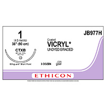 ETHICON Suture, Coated VICRYL, ETHIGUARD - Blunt Point, CTX-B, 36", Size 1. MFID: JB977H