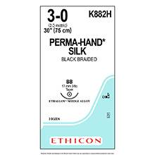 ETHICON Suture, PERMA-HAND, Taper Point, BB, 30", Size 3-0. MFID: K882H