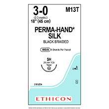 ETHICON Suture, PERMA-HAND, Taper Point, SH, 8-18", Size 3-0, 2 dozens. MFID: M13T