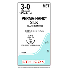 ETHICON Suture, PERMA-HAND, Taper Point, SH-1, 8-18", Size 3-0, 2 dozens. MFID: M3T