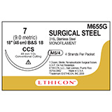 ETHICON Suture, Surgical Stainless Steel, Conventional Cutting - Sternum, CCS, 4-18", Size 7. MFID: M655G (USA ONLY)
