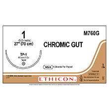 ETHICON Suture, Surgical Gut - Chromic, Taper Point, TP-1, 4-27", Size 1. MFID: M760G