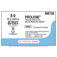 ETHICON Suture, PROLENE, Taper Point, BV130-5 / BV130-5, 2-18", Size 8-0. MFID: M8738