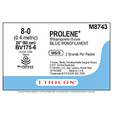 ETHICON Suture, PROLENE, Taper Point, BV175-6 / BV175-6, 2-24", Size 8-0. MFID: M8743