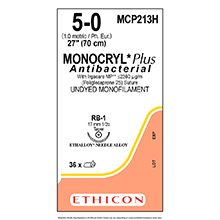 ETHICON Suture, Dental, MONOCRYL Plus, Taper Point, RB-1, 27", Size 5-0. MFID: MCP213H