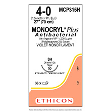 ETHICON Suture, Dental, MONOCRYL Plus, Taper Point, SH, 27", Size 4-0. MFID: MCP315H