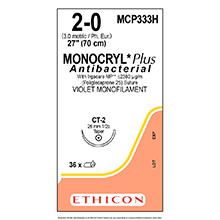 ETHICON Suture, Dental, MONOCRYL Plus, Taper Point, CT-2, 27", Size 2-0. MFID: MCP333H