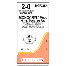 ETHICON Suture, Dental, MONOCRYL Plus, Taper Point, CT-1, 36", Size 2-0. MFID: MCP345H