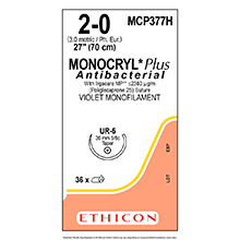 ETHICON Suture, Dental, MONOCRYL Plus, Taper Point, UR-5, 27", Size 2-0. MFID: MCP377H