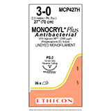 ETHICON Suture, Dental, MONOCRYL Plus, Precision Point - Reverse Cutting, PS-2, 18", Size 3-0. MFID: MCP427H (USA ONLY)
