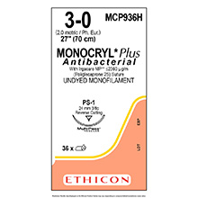ETHICON Suture, Dental, MONOCRYL Plus, Precision Point - Reverse Cutting, PS-1, 18", Size 3-0. MFID: MCP936H