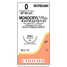 ETHICON Suture, Dental, MONOCRYL Plus, ETHIGUARD - Blunt Point, CTB-1, 36", Size 0. MFID: MCPB346H