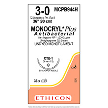 ETHICON Suture, Dental, MONOCRYL Plus, ETHIGUARD - Blunt Point, CTB-1, 36", Size 3-0. MFID: MCPB944H