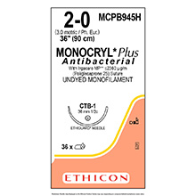 ETHICON Suture, Dental, MONOCRYL Plus, ETHIGUARD - Blunt Point, CTB-1, 36", Size 2-0. MFID: MCPB945H