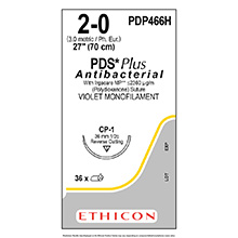 ETHICON Suture, PDS Plus, Reverse Cutting, CP-1, 27", Size 2-0. MFID: PDP466H