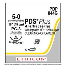 ETHICON Suture, PDS Plus, Precision Cosmetic - Conventional Cutting PRIME, PC-3, 18", Size 5-0. MFID: PDP844G